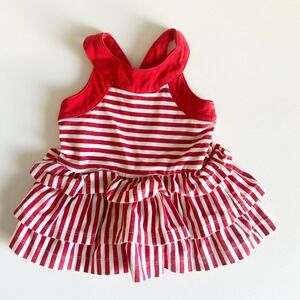 Mayoral Baby Girls Red White Striped Nautical Preppy‎ Ruffle Dress Size 9M